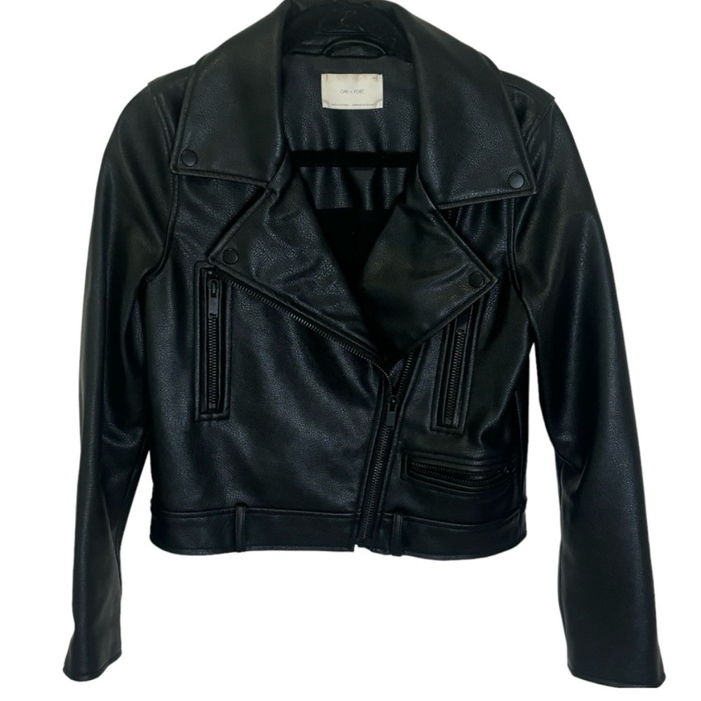 Oak and Fort AMAZING Quality Vegan Leather Black Bomber Jacket SZ small